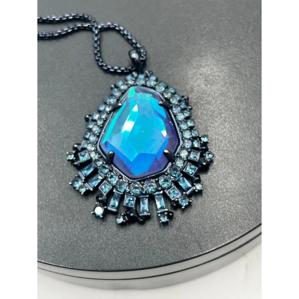 Kendra Scott Navy Gunmetal Daenerys Necklace in Indigo Dichroic Glass Adjustable